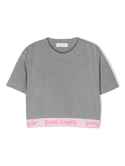 Palm Angels Kids' Grey T-shirt For Girl With Logo In Grey