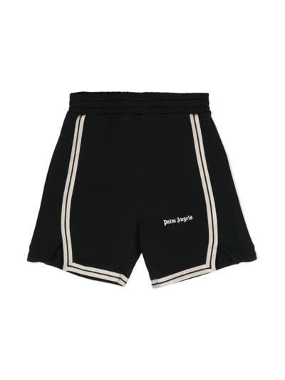 Palm Angels Kids Logo Printed Stripe Detailed Shorts In Black