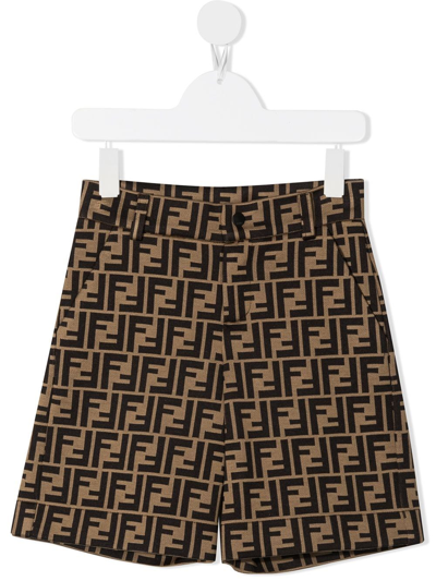 Fendi Kids' Bermuda Mas Jersey Logo Ff In Brown