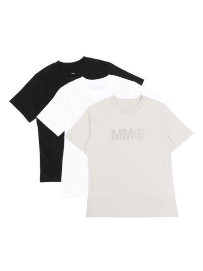 Mm6 Maison Margiela Kids' Three-pack Logo-print Cotton T-shirts In Multi
