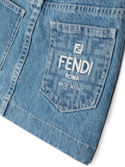 Fendi Kids Logo Embroidered Denim Mini Skirt In Blue