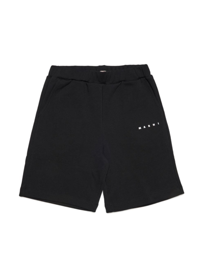 Marni Kids' Logo-print Cotton Shorts In Black