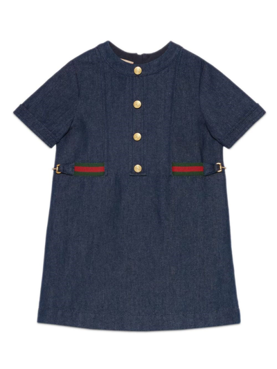 Gucci Kids' Logo-embossed Denim Dress In Blue