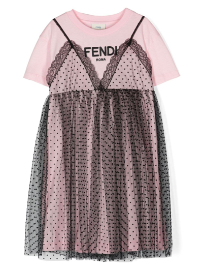 Fendi Kids' Abito Cotone Rosa In Pink