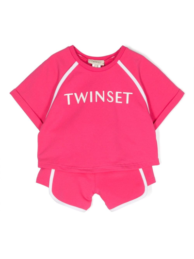 Twinset Kids' Logo-print Cotton Tracksuit Set In Pink