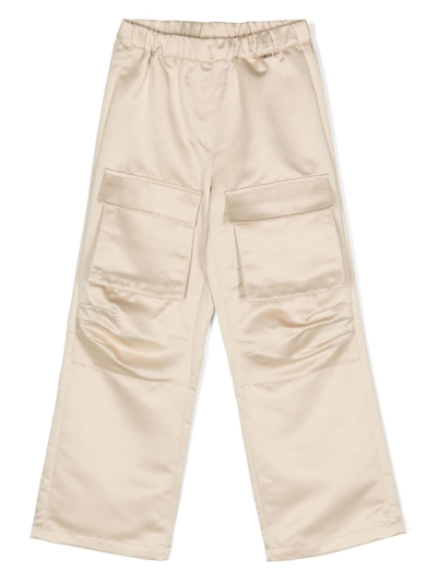 Twinset Kids' Straight-leg Cargo Trousers In White
