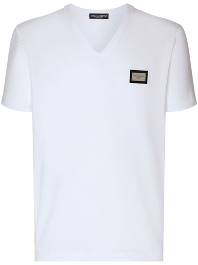 Dolce & Gabbana Logo V-neck T-shirt In White