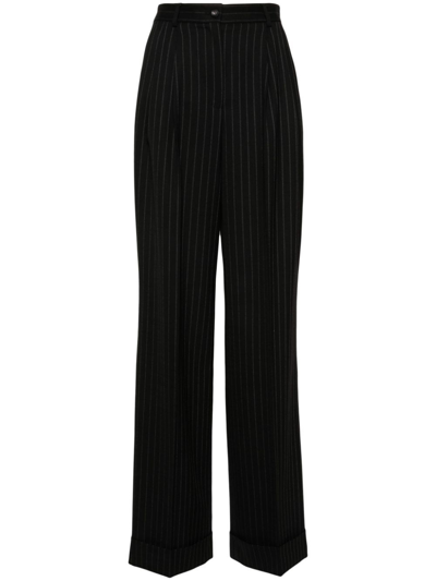 Dolce & Gabbana Pantaloni Palazzo In Gessato Di Lana In Black