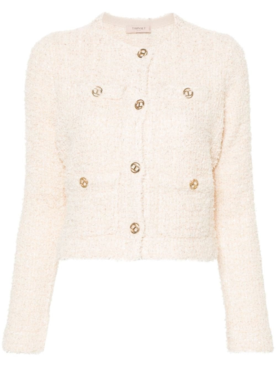 Twinset Bouclé Knitted Jacket In Pink