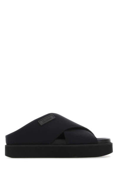 Ganni Crisscross Comfort Platform Slide Sandals In Black