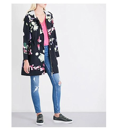 Ted Baker Emmber Kensington Floral Print Parka In Black