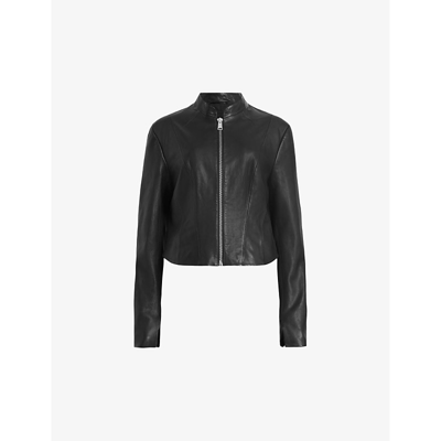 Allsaints Womens Black Sadler Slim-fit Leather Jacket