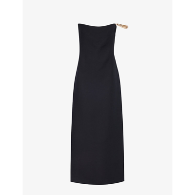 Gabriela Hearst Anica Off-shoulder Wool Dress In Blk Black