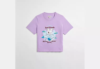 Coach Outlet Cropped Tee: Best Friends Bunny, Size: Xs In Purple