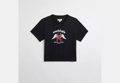 Coach Outlet Cropped Tee: Floating Heart In Black