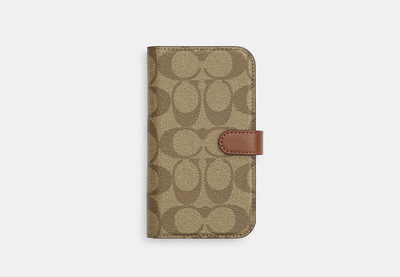 Coach Outlet Iphone 15 Pro Folio In Signature Canvas In Beige