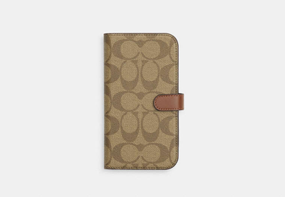 Coach Outlet Iphone 15 Pro Max Folio In Signature Canvas In Beige