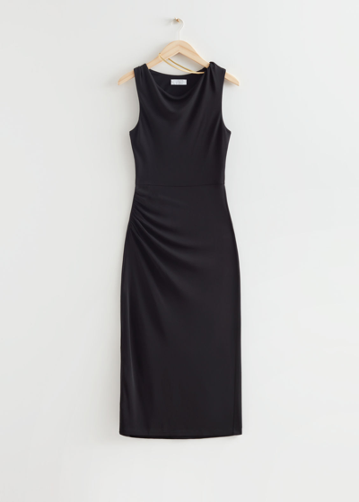 Other Stories Chain Necklace Midi Dress In Black