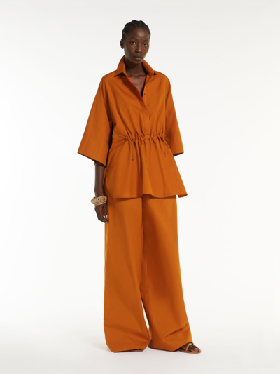 Max Mara Wide Poplin Trousers In Earth