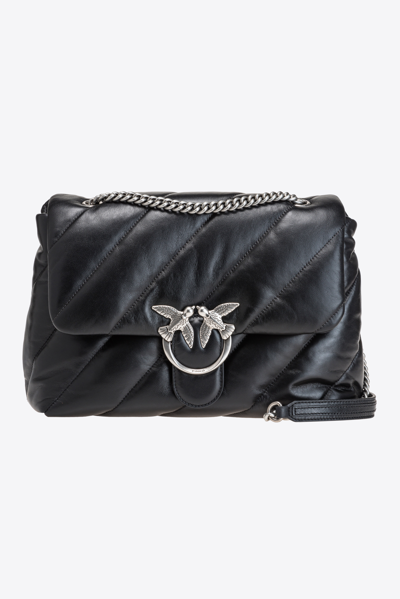 Pinko Big Love Bag Puff Maxi Quilt In Nero-old Silver