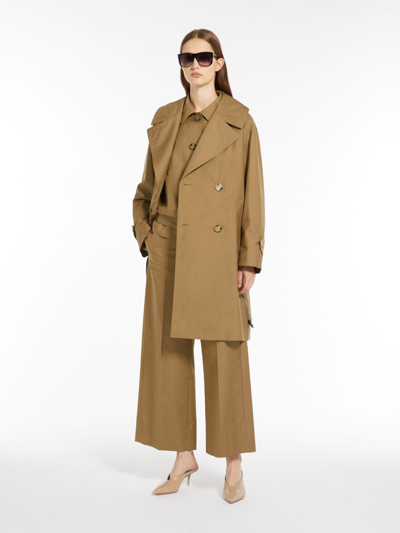 Max Mara Oversized Trench Coat In Water-resistant Cotton Twill In Brown