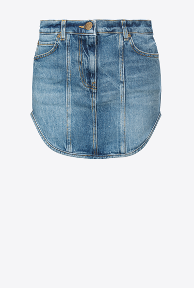 Pinko Logo-patch Denim Miniskirt In Dark Vintage Wash