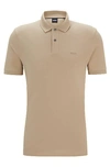 Hugo Boss Cotton Polo Shirt With Embroidered Logo In Beige
