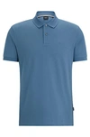 Hugo Boss Cotton Polo Shirt With Embroidered Logo In Blue