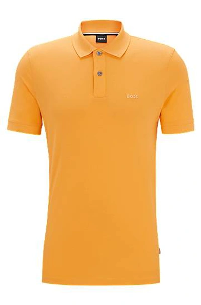 Hugo Boss Pallas Cotton Polo Shirt With Embroidered Logo In Orange