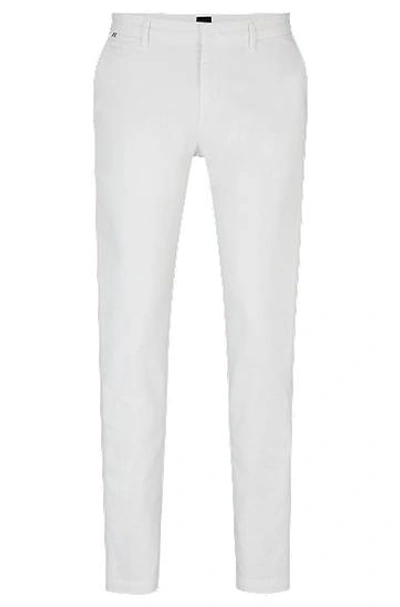 Hugo Boss Slim-fit Chinos In Stretch-cotton Gabardine In White
