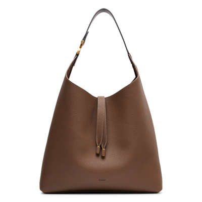 Chloé Marcie Taupe Leather Shoulder Bag In Brown