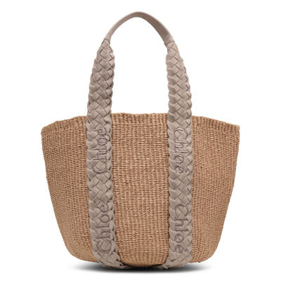 Chloé Woody Braided Grey Raffia Bag In Gris Clar