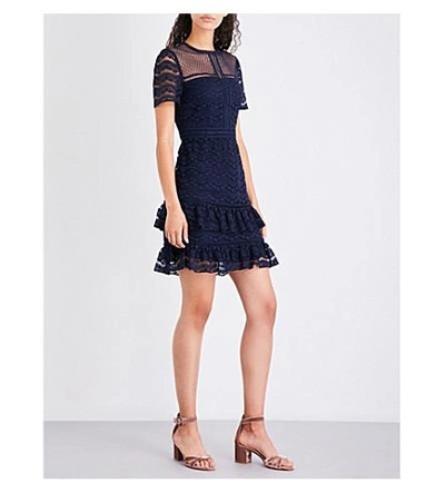Whistles Flo Embroidered Lace Dress In Navy
