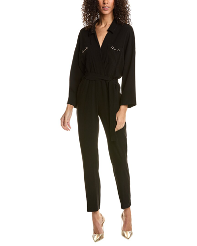 Maje Patyna Belted Crepe Jumpsuit In Black