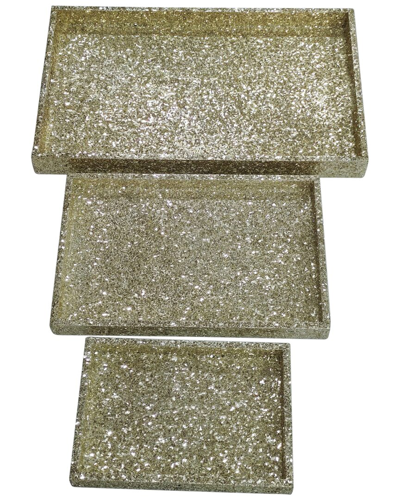 Sagebrook Home Set Of 3 Crackle Trays In Gold