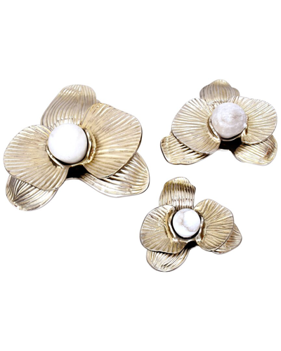 Sagebrook Home Elevarre Set Of 3 Womack Wall Flowers In Gold