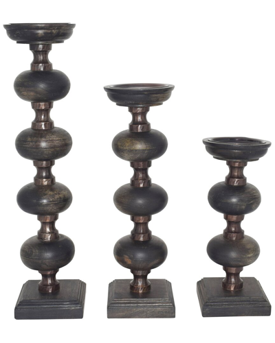 Sagebrook Home Elevarre Set Of 3 Sumpter Wooden Candle Sticks In Black