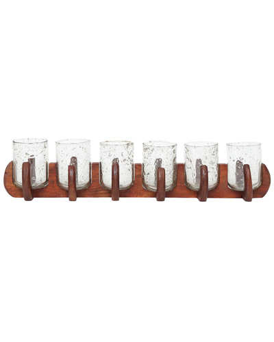 Sagebrook Home 24in Glass 6-votive Candle Holders With Base In Brown