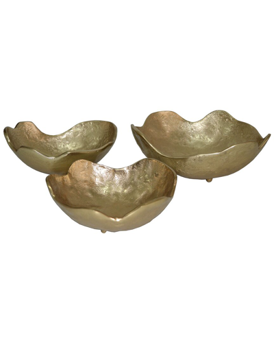 Sagebrook Home Set Of 3 Organic Metal Bowls In Gold