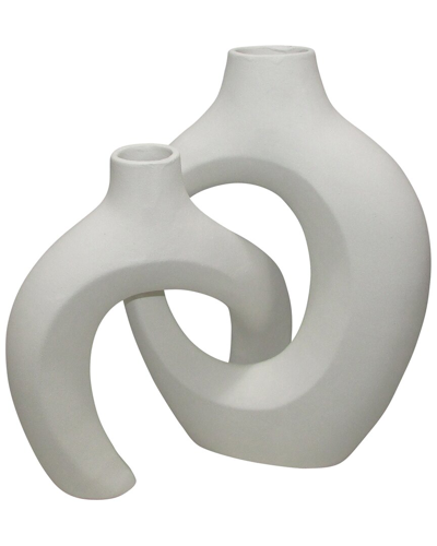 Sagebrook Home Set Of 2 Ceramic Interlocking Vases In White