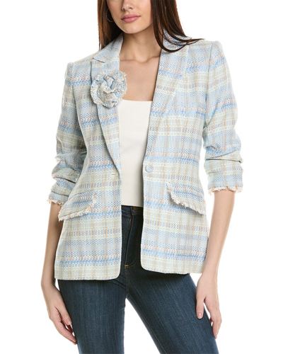 Cinq À Sept Pricilla Boxweave Scrunched-sleeve Blazer In Blue