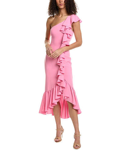 Cinq À Sept Kersti Ruffle Floral Silk High-low Midi Dress In Pink