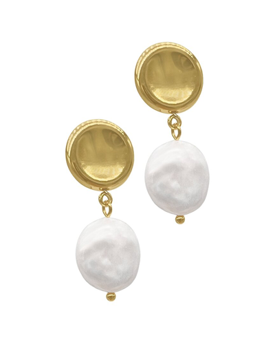 Adornia 14k Plated 14mm Pearl Dangle Earrings In White
