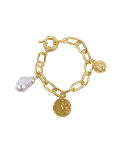 ADORNIA ADORNIA 14K PLATED PEARL CHARM BRACELET