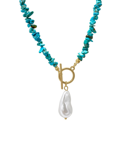 Adornia 14k Plated Pearl Toggle Necklace In Blue