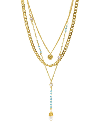 Adornia 14k Plated 5-8mm Mm Pearl Necklace Set In Gold