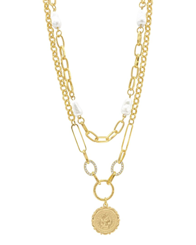 Adornia 14k Plated Pearl Chain Necklace Set In Gold