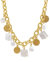 Adornia 14k Gold Plated Oval Link Chain With Hammered Coin And Multishape Pearl Charms Necklace