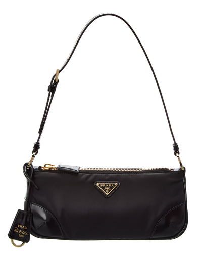 Prada Re-edition 2002 Re-nylon And Brushed Leather Shoulder Bag In Black