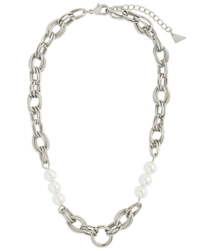 Sterling Forever Rhodium Plated 9mm Pearl Ivanna Necklace In Metallic